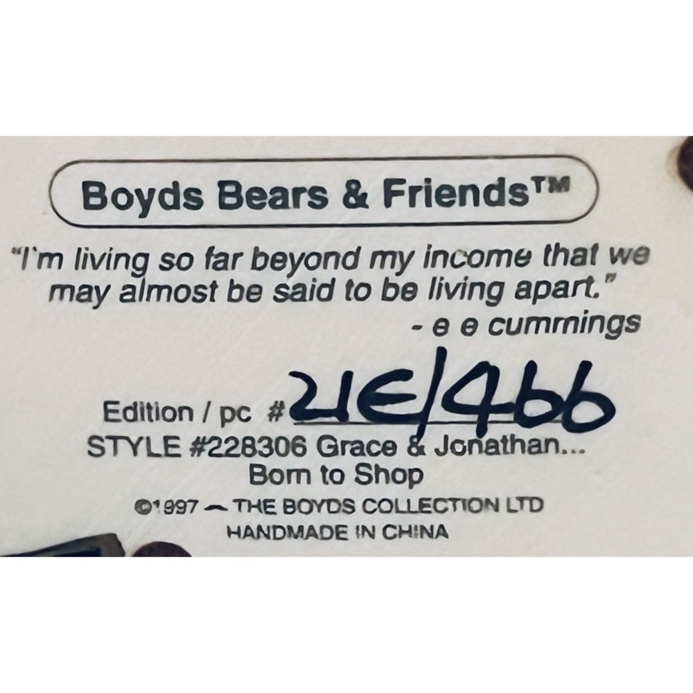 Boyds Bears & Friends Grace & Jonathan Born To Shop Bear Figurine #228306 - Picture 3 of 3